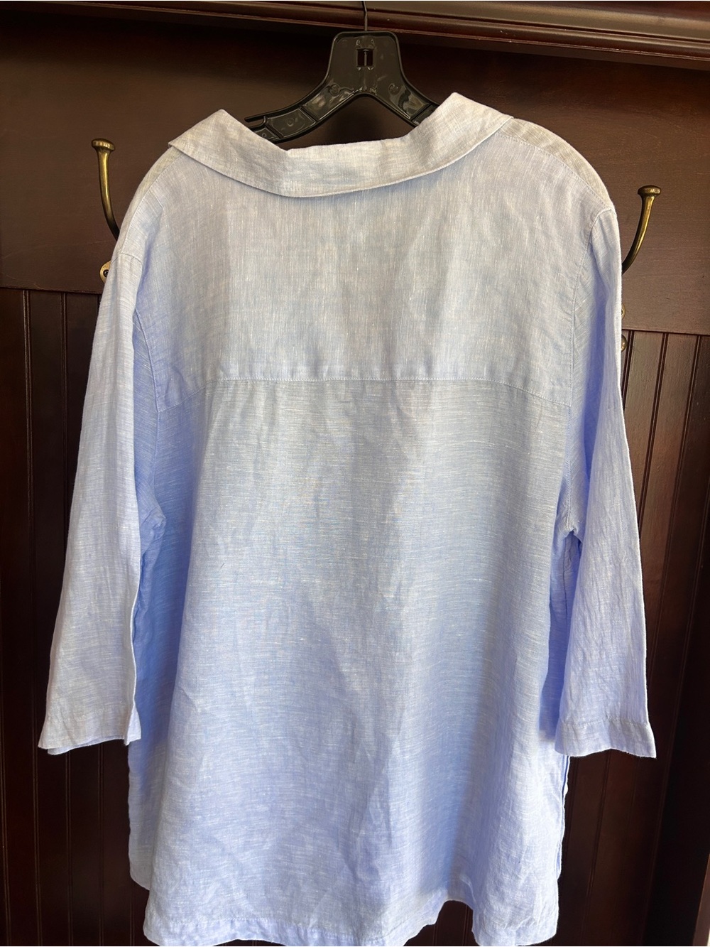 TAHARI Linen V Neck Popover Top 3/4 Sleeve Blue Coastal Breathable Relaxed Sz 1X - Picture 11 of 12